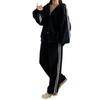 Grey Korean-Style Casual Two-Piece Cotton Blend Sweatshirt Set for Women - Spring/Autumn Fashion Patchwork Design