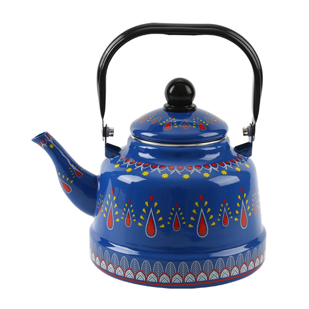 

Enamel Ancient Bell Pot, Large capacity teakettle, Induction cooker open flame boiling kettle, Enamel gift tea kettle, 2.5L 2.5L синій