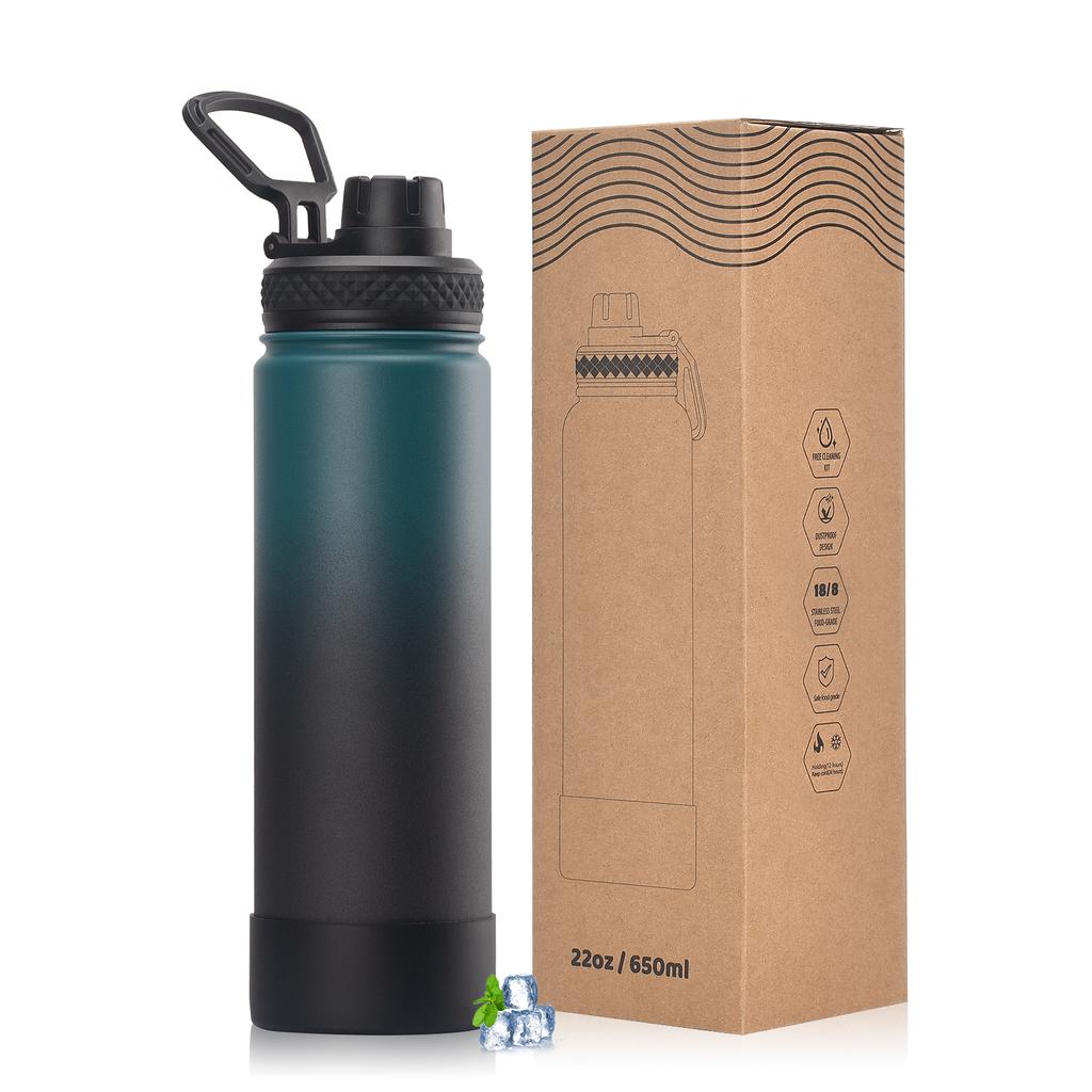 WATERSY Outdoor Sport Wasserflasche Edelstahl Vakuumisoliert 650ml Doppelwandige Thermoskanne Kaffeetasse für Wandern Fitnessstudio Reisen