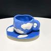 Reusable Ceramic Coffee Cup, Saucer Set with Blue Sky and White Cloud Design, Perfect for Breakfast and Afternoon Tea, Hand Wash Only