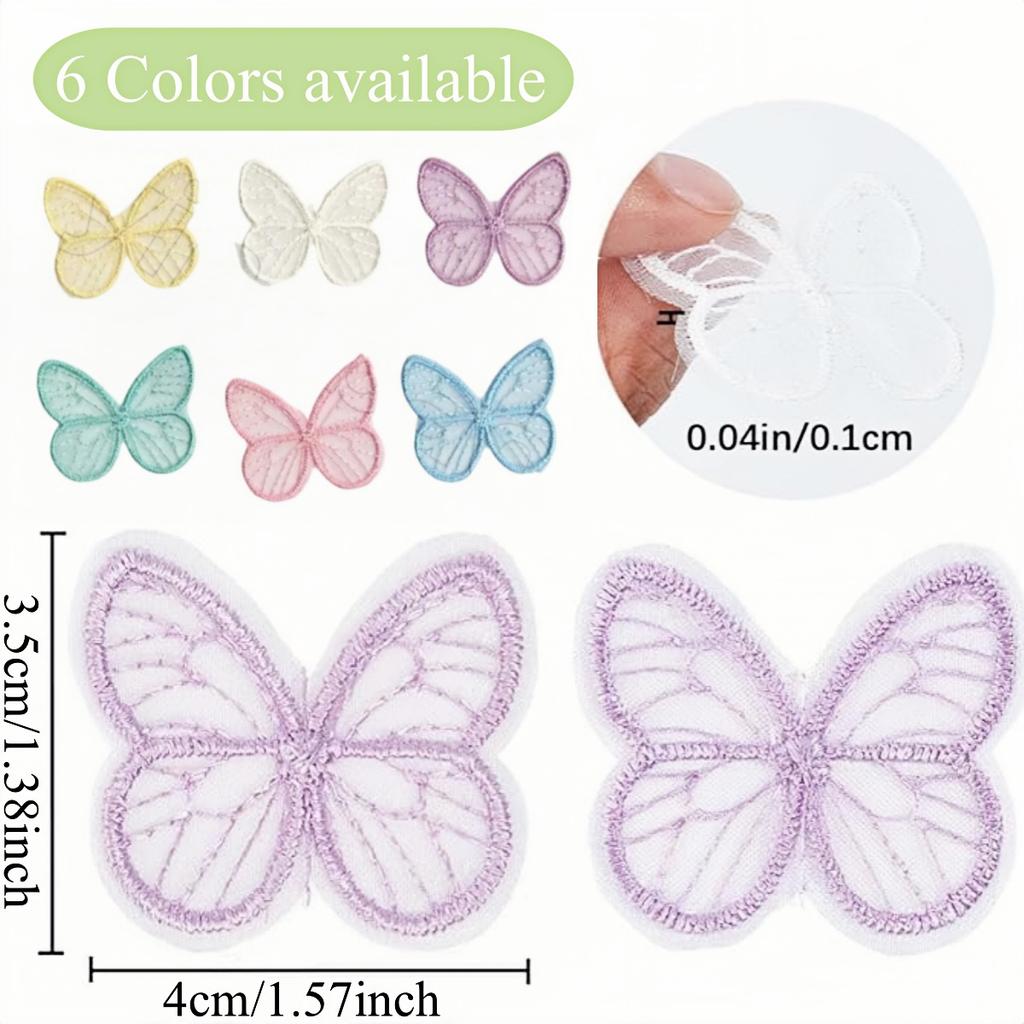 10/20PCS 4.5*3.5cm Embroidered Mesh Butterfly Cloth Patches Appliques for Clothes Sewing Supplies DIY Hair Clip Accessories