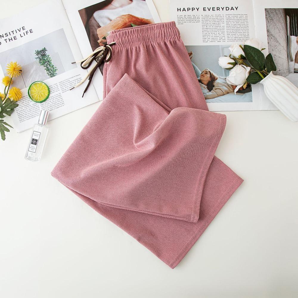 Women's High Waist Drawstring Wide Leg Corduroy Pants Solid Color Loose Straight Trousers Japanese Casual Fall Bottoms