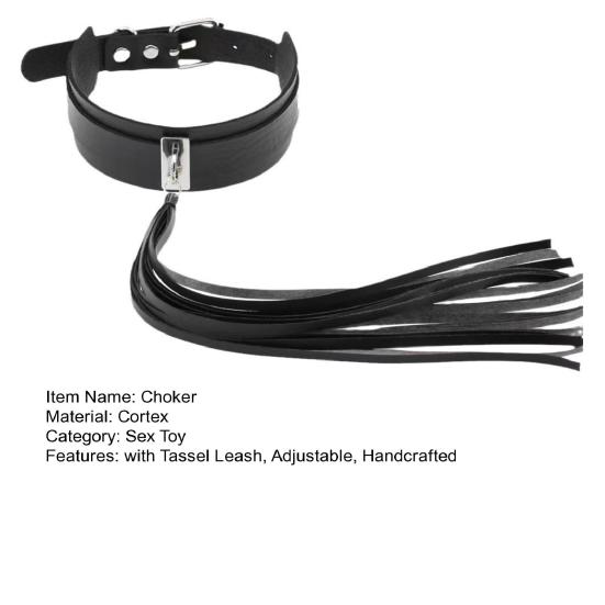 Faux Leather Choker with Tassel Leash Adjustable Handcrafted Gothic Punk Black Bondage Neck Collar Women Couple Adults Sex Toy