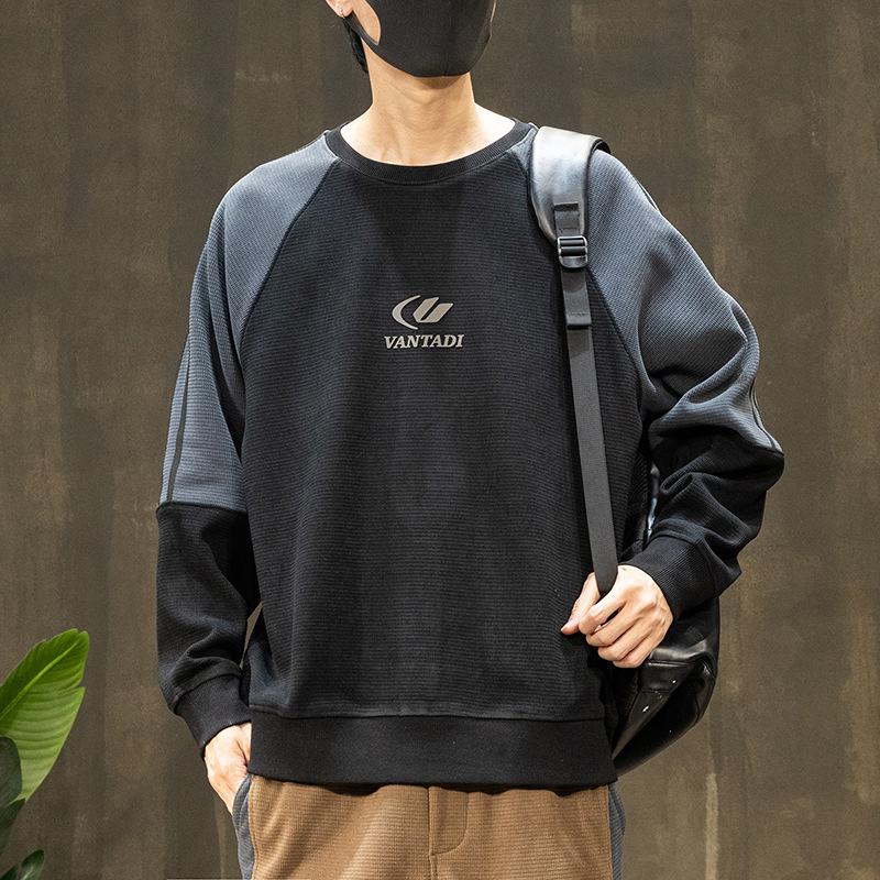 Американский ретро трендовый бренд текстура контрастный цвет дизайн круглый вырез свитер — фото 4