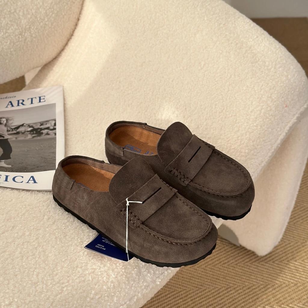 Vintage Thi Bot Cork Sole Women Shoes Leather Slippers Outdoor Casual Shoes Woman Mules Flat Heel Footwear Shoes for Women