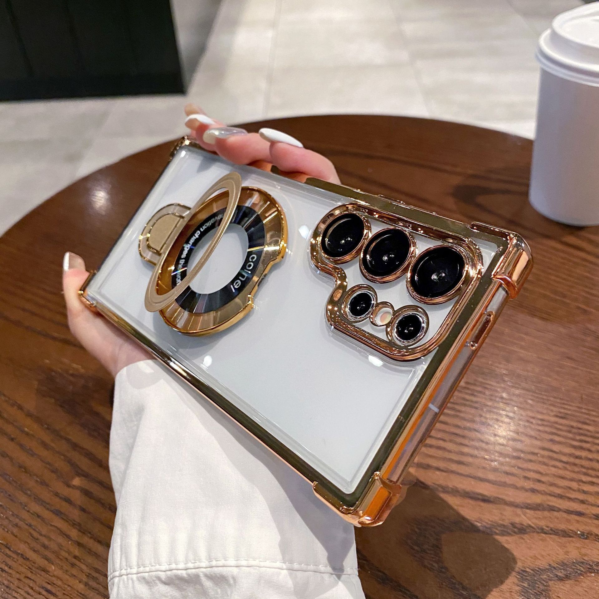 

Suitable for Samsung S25ultra Mobile Phone Case Transparent Four Corner Magnetic Absorption A53 Fulcrum Bracket Case Note10s20 Samsung S25ULTRA