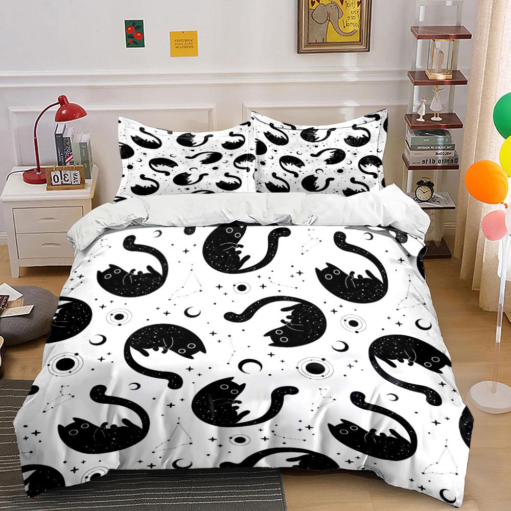 Cosmic Cat Themed Set Design  Kid'S And Adults' Bedroom Decor, Exquisite Three-Piece Bedding Set Gift