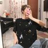 2025 Summer Korean Style Women's Loose Pure Cotton Embroidered Sequin T-Shirt Short Sleeve Student Top