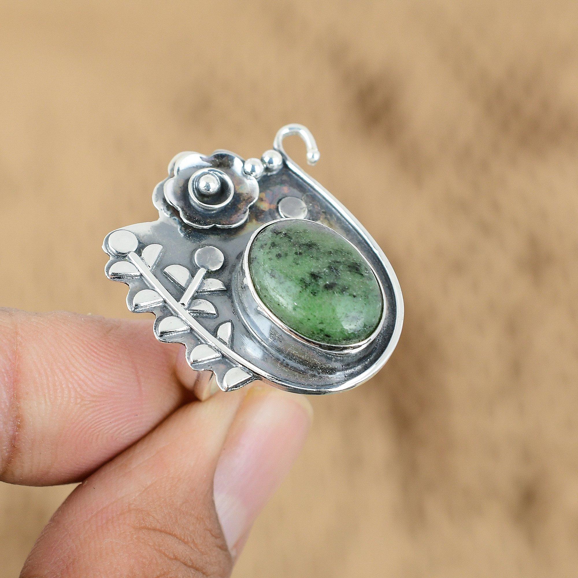 

Oval Ruby Zoisite Gemstone 925 Silver Anniversary Flower Promise Ring Jewelry Yes