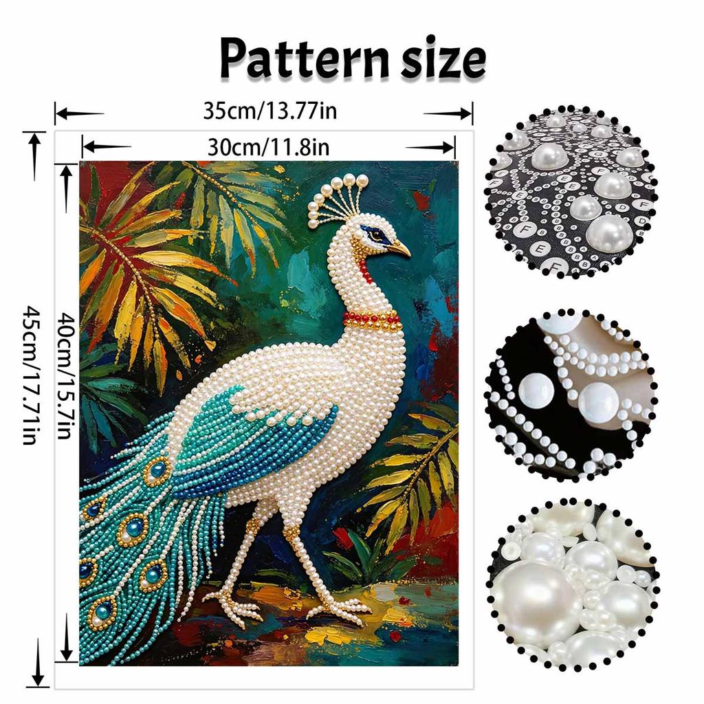 Elegant Peacock Pearl Kit 5D DIY Round Rhinestone Art for Adults Relaxing Handmade Wall Decor National Day Gift Frameless