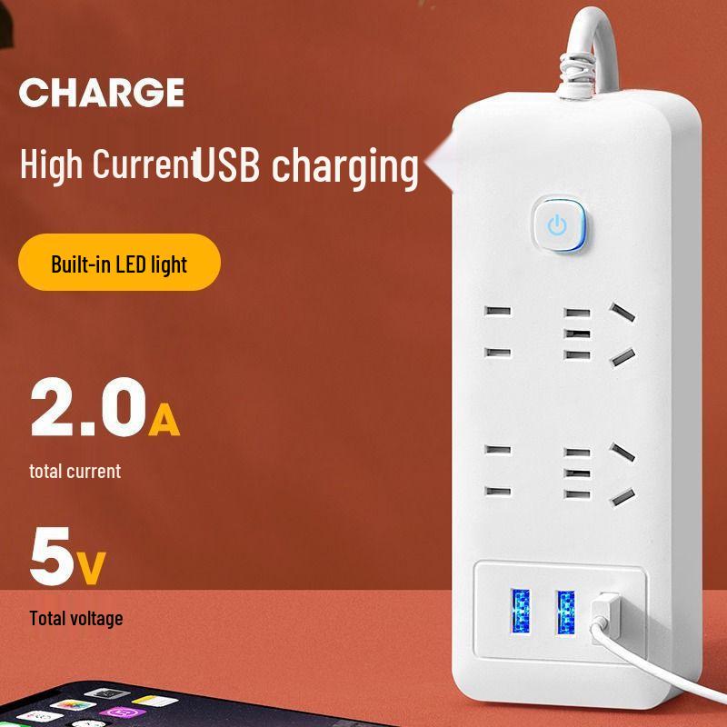 Multi-Function Household Power Strip with Cord, featuring a Multi-Hole Socket Panel for Dorms
