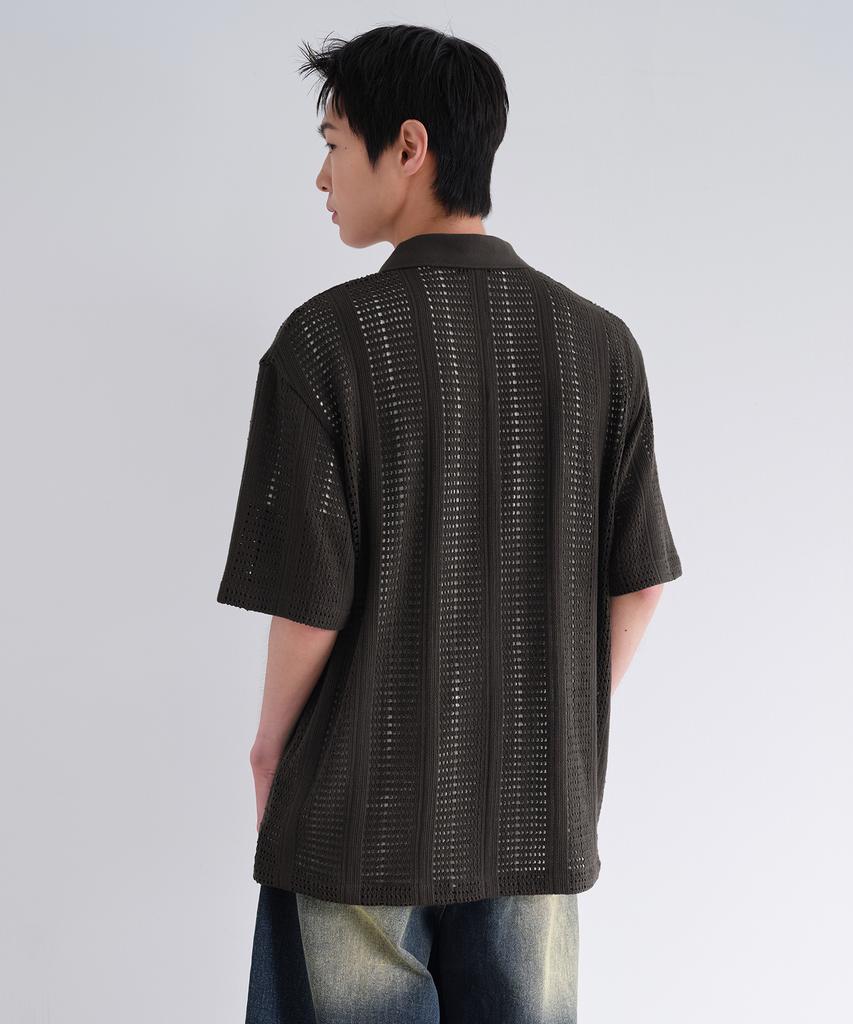 Musinsa Standard Vertical Crochet Slit Neck Polo Shirt [Gunmetal]