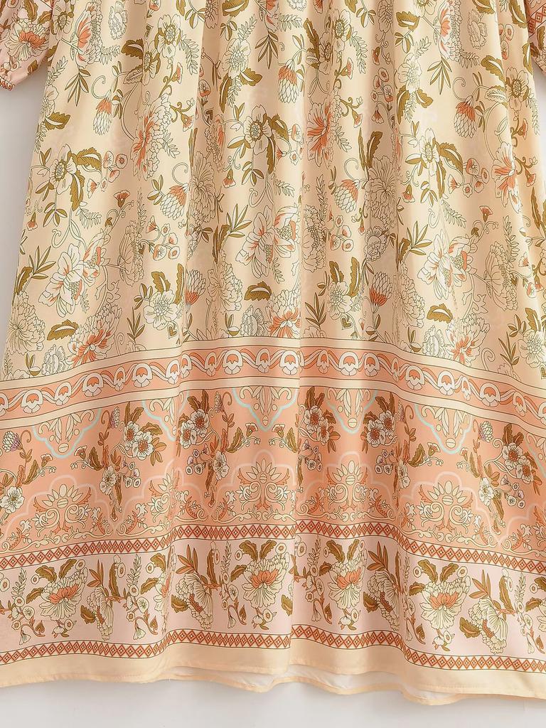 Autumn European and American Women's Cotton Print Tassel Bohemian Beach Long Sleeve Dress