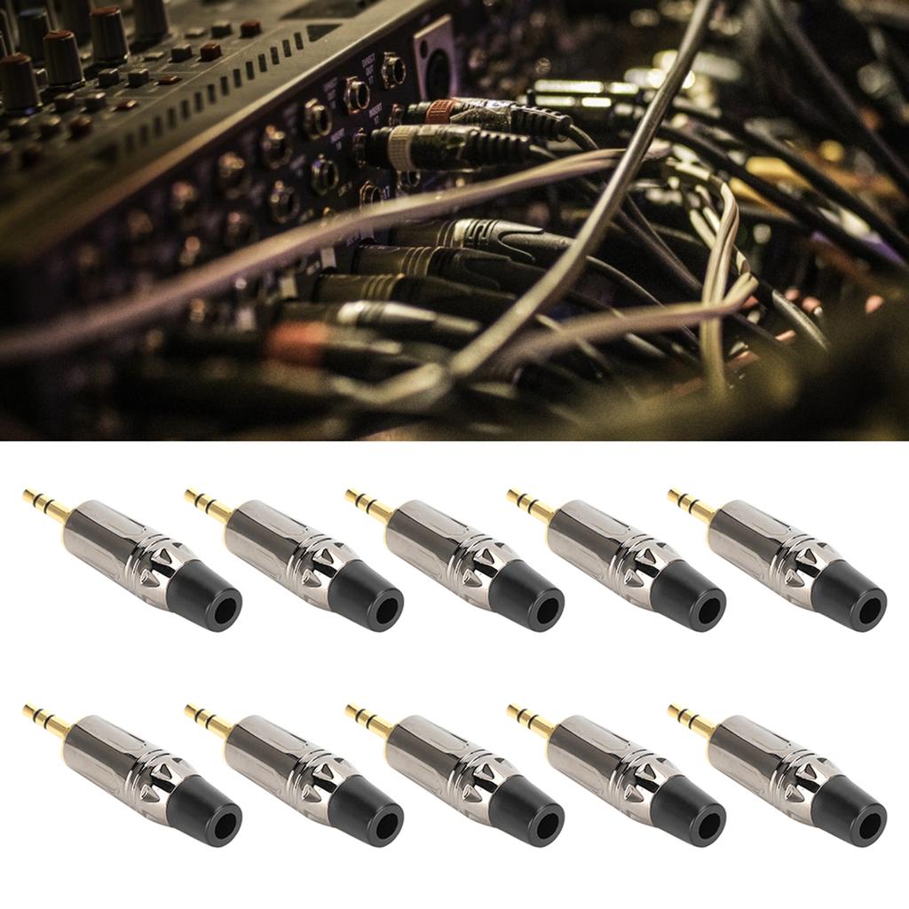 10Pcs Zinc Alloy Gold Plating 3.5mm Stereophonic Welding Plug for Audio Earphone Cableblack tail