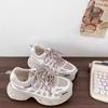 2025 spring new popular thick-soled heightened mesh dad shoes women's color matching lace-up versatile sports and leisure shoes
