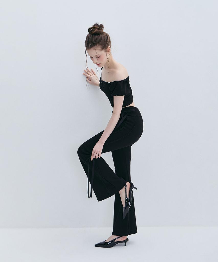 Moabel Contour Line Ribbon Pants - Black