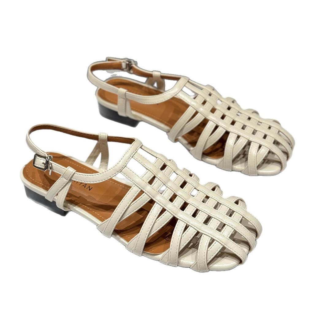 Retro-style Hollowed-out Sandals for Women, New Style Low-heeled Casual Shoes