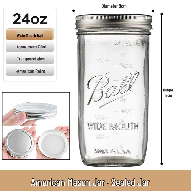 Zavařovací sklenice Mason Jar s víčkem na ovesnou kaši, džem a nápoje - Retro americký styl
