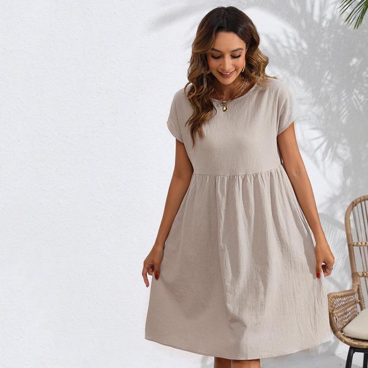 Summer Casual Sleeveless Dress for Women Solid Color Print O Neck Middle Waistline Spring Fashion