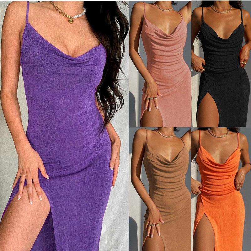 Women Summer Split Slip Dress Ladies Summer Evening Party Cocktail Dresses