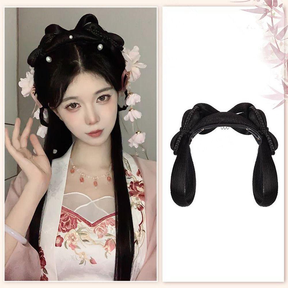 Chinese Style Hanfu Wig Headband Vintage Headwear Retro Hair Chignon Ancient Hanfu Wig  Photography