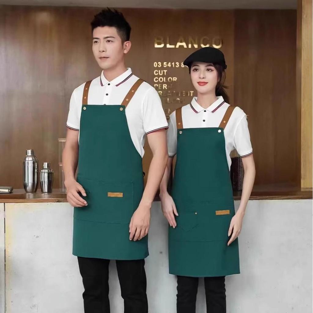 Korean Style Canvas Apron - Waterproof Pure Cotton for Coffee Shops, Nail Art, Men & Women Chefs