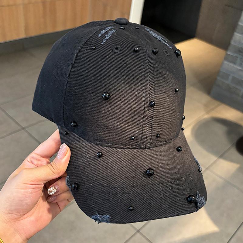 Cotton Baseball Cap With Pearl Embellishments For Summer Sun Protection