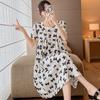 Plus Size Summer Maternity Dress: Square Neck, Butterfly Midi, Short Sleeve