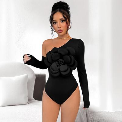A New Autumn Elegant and Sexy Three-dimensional Decorative Single-shoulder Off-the-shoulder Solid Color Tight Jumpsuit