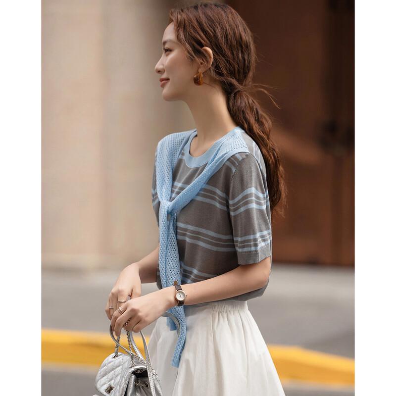 Женский полосатый вязаный топ с коротким рукавом Demana L