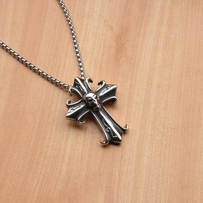 Titanium Steel Gothic Retro Cross Ghost Head Men's Pendant Necklace Fashion Punk Jewelry