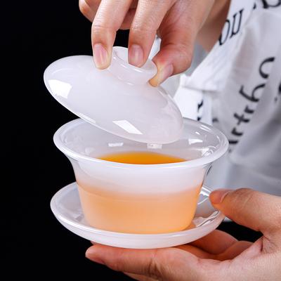 Porcelana de Jade Blanco Tianquan Gaiwan Vidrio Blanco Grueso Tureen de Té Bol Grande para Preparar Té Chino Kungfu Gaiwan Juego de Té