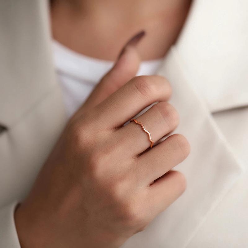 Stainless Steel Ring Minimalist Sea Wave Light Luxury Elegant Fashion Couple Rings for Women  Wedding Trendy Fine Gifts