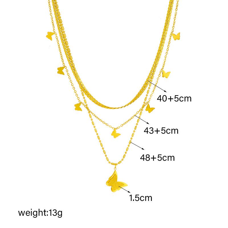 Layered Titanium Steel Butterfly Pendant Necklace with Smooth Shiny Finish Minimalist Versatile Stacking Chain