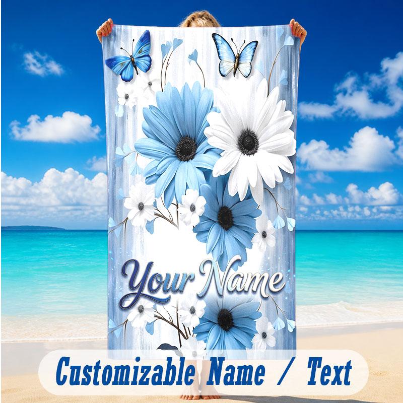 Butterfly Theme Beach Towel Personalized Custom Name & Text Soft Quick Dry Beach Towel for Swimming Travel