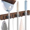 Natural Wood Wall Mounted Broom Storage Rack with Hook for Brooms Mops Umbrellas Home Organization