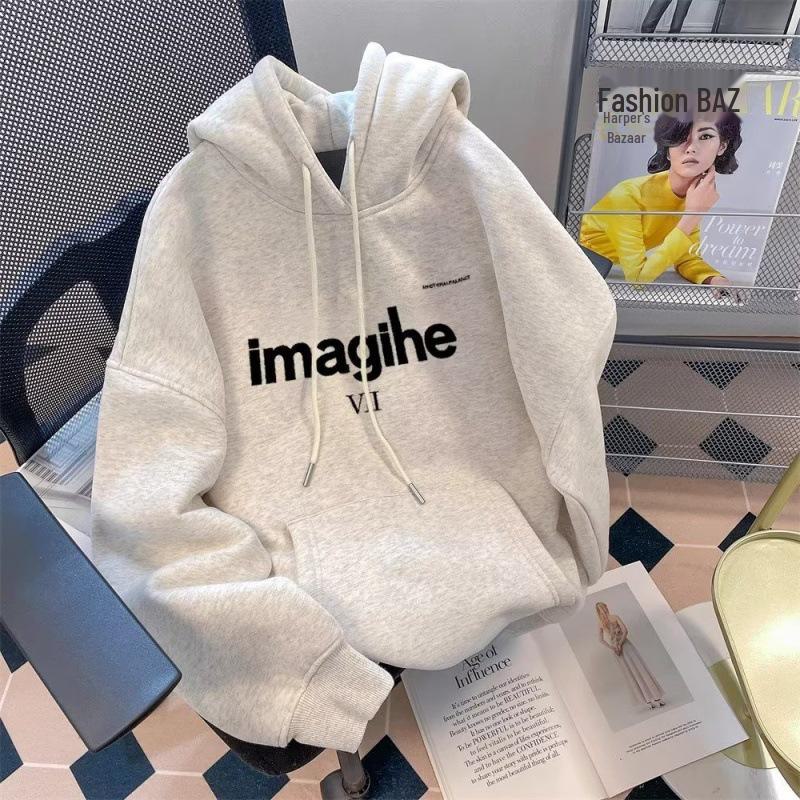 

Мужской белый свитер с капюшоном: Осень/зима, свободный крой, бархат, корейский стиль BF, модный гонконгский дизайн. XL