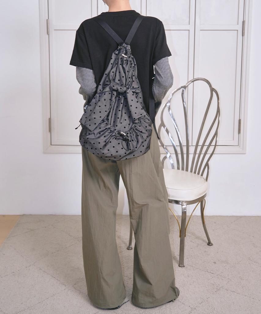 The Green Lab Ribbon String Dot Backpack [Grey]