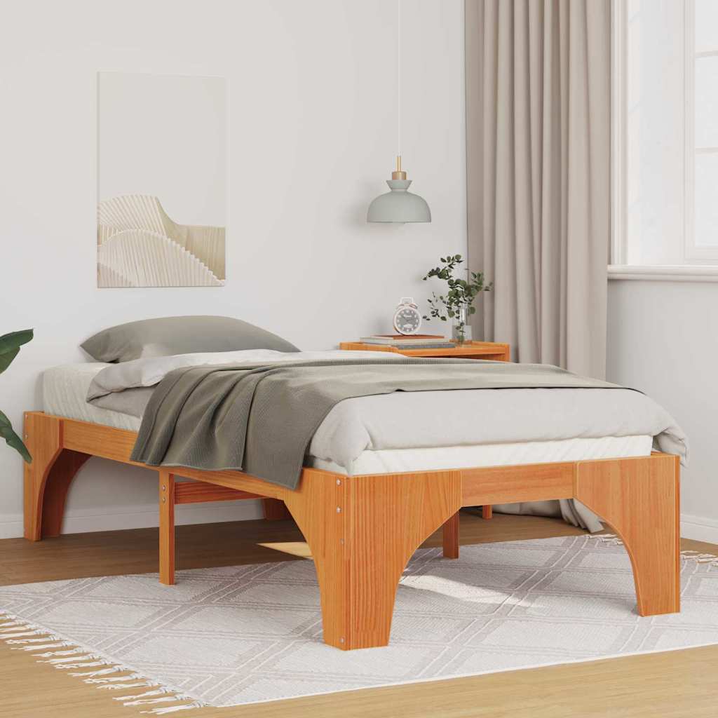 Brown Bed Frame 31.5 x 78.7 in (80 x 200 cm) Solid Pine Wood