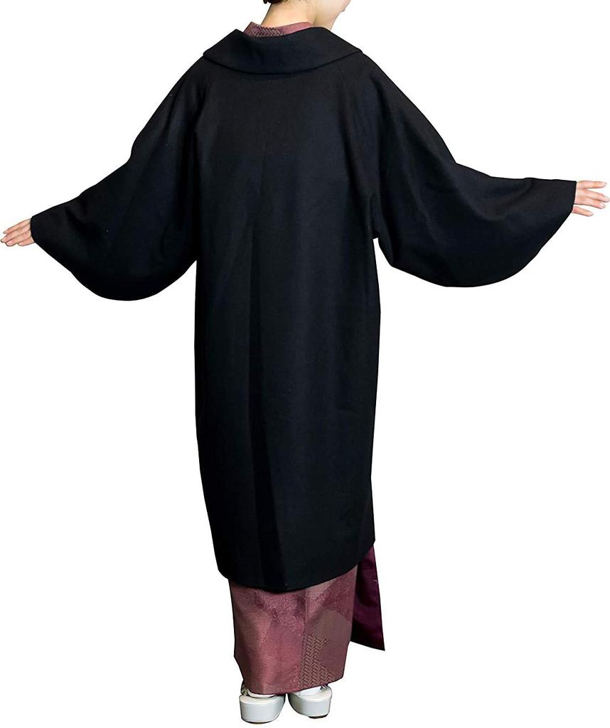 Japanese style coat with loofah dolman wool size for women [KYOETSU] collar, sleeves, blend, 6, (M, black)
