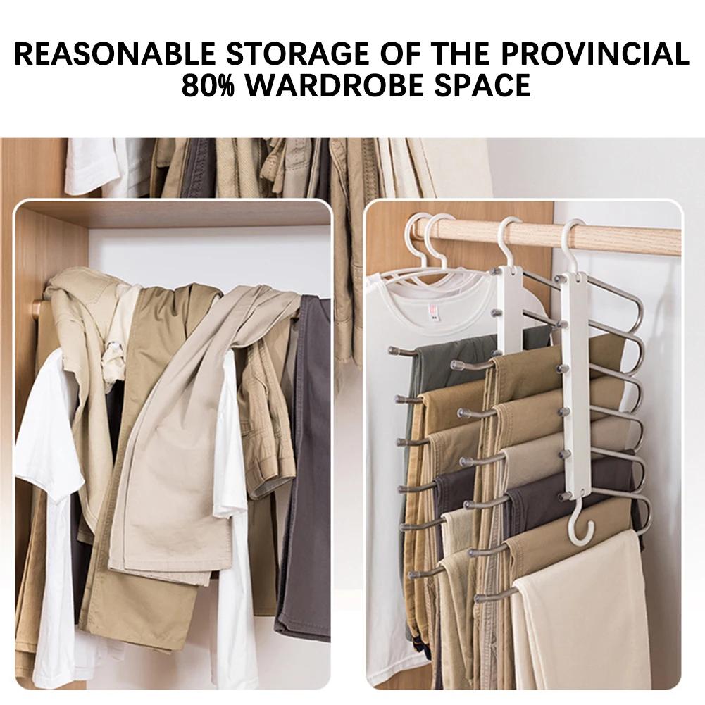 Space Saving 6 Tier Pants Hangers,Anti-Slip Stainless Steel Closet Organizer for Adults Kids,Home Wardrobe Storage Trouser Racks