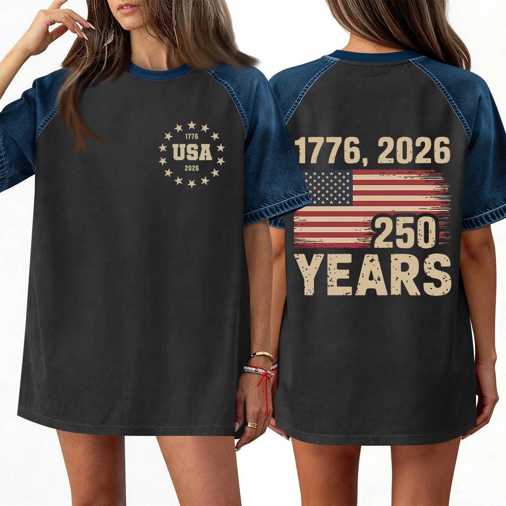 Denim Patchwork Shirts For Women Stand Collar Casual Blouse Short Sleeve Comfy Tshirt Spring Summer Fashion