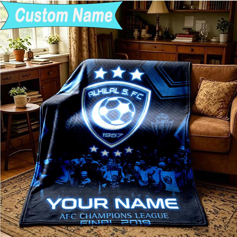 1PC Custom Name Blanket Hilal FC Crest Flannel Blankets Patterns Throw Blanket All-Season Soft Gift for Couch, Bed, Camping, Birthday Gifts