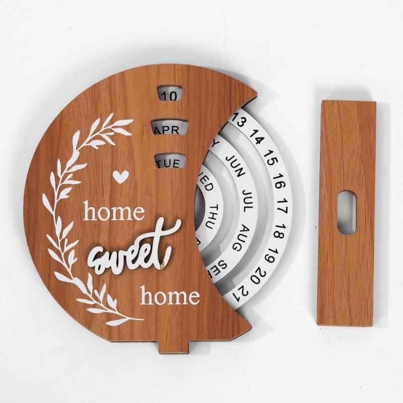 1PC Wooden Creative Calendar Perpetual Calendar Home Decoration Office Desktop Ornament Manual Rotating Desk Calendar