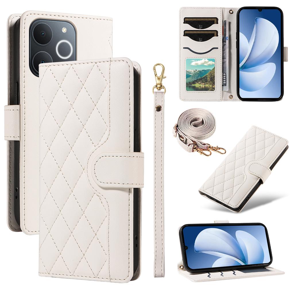 For Realme Narzo 80 Lite 4G/Realme Note 70T 4G/Realme Note 70 4G/Realme C71 4G (India) Wallet Case Rhombus Leather Phone Cover with Strap