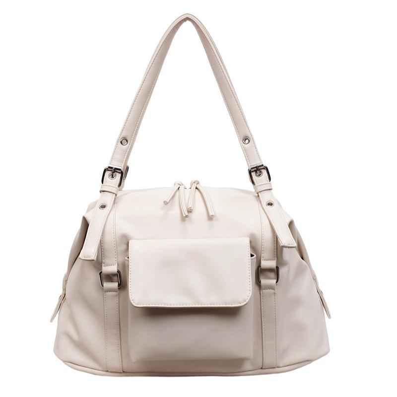 Large Capacity Womens Shoulder Bag Stylish Streetwear Crossbody Daily Commute Pure Color PU Leather