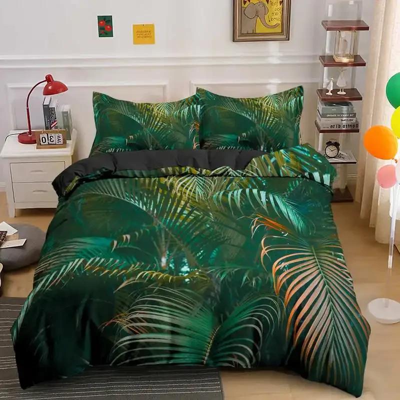 Green Nature Weed Leaves Bedding Set Single Twin Double Queen King Cal King Size Bed Linen Set