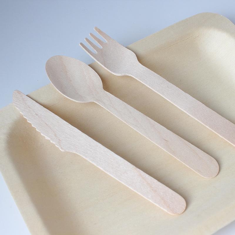 100pcs 16cm Disposable Wooden Spoon Fork Cutlery Set Wedding Birthday Party Tableware Decoration Supplies Dessert Cake Scoop