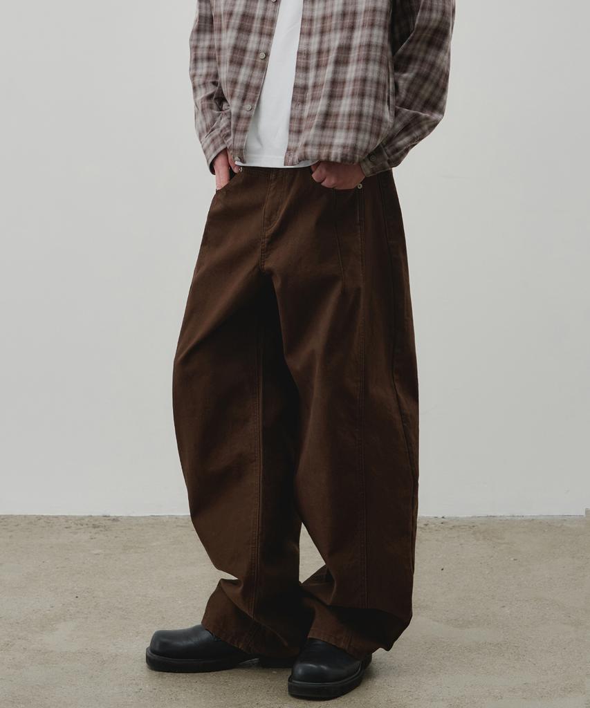 ALYSS Roard Waist Curved Cotton Pants [Vintage Brown]