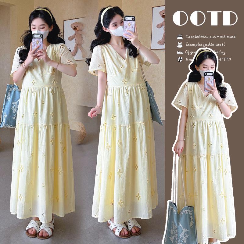 In-Stock Summer 2026 Elegant Hollow V-Neck Plus Size Cotton Dress M